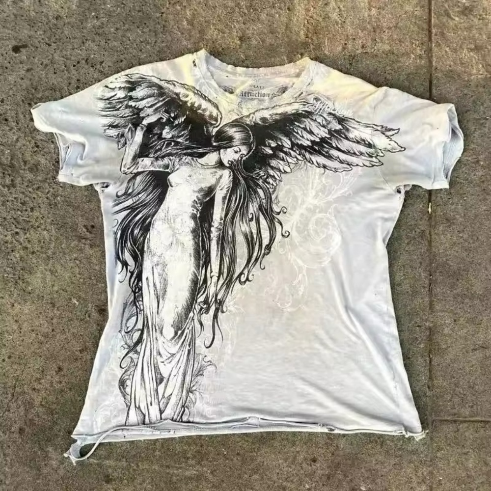 Affliction White Black Graphic Short Sleeve T-Shirt